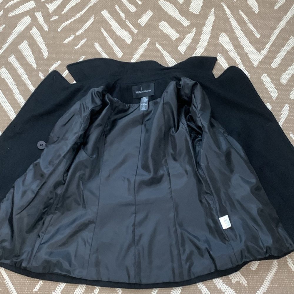 MODA International Black Wool Blend Pea Coat Size Medium Petite - Picture 13 of 16